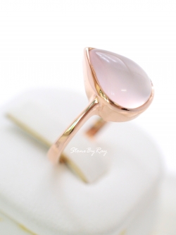 แหวนเงินชุบพิ้งโกลด์หินโรสควอตซ์ทรงหยดน้ำ