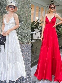 kudapy แม็กซี่เดรสสีขาว สีแดง เดรสสายเดี่ยว อกเสริมฟองน้ำ รูดปรับได้เลยค่ะ ใส่ริมทะเล