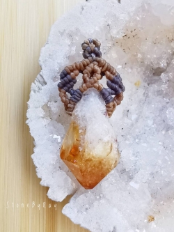 จี้เชือกถักหินซิทรินผลึกธรรมชาติ