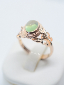 แหวนเงินชุบพิ้งโกลด์หินพรีไนท์