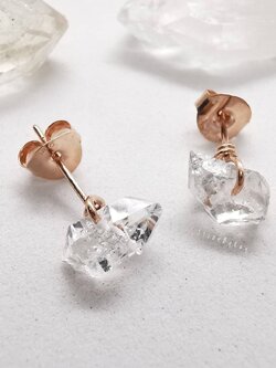 ต่างหูเงินชุบพิ้งโกลด์หินเฮอร์คิเมอร์ไดม่อน Golden Enhydro Herkimer Diamond