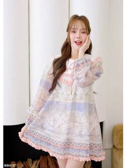 kudapy เซ็ทเสื้อแขนยาวคอปกปักสีขาว