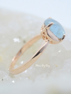 แหวนเงินชุบพิ้งโกลด์พลอยอความารีน