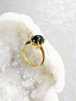 แหวนเงินชุบทอง+หินสะเก็ดดาว Tektite