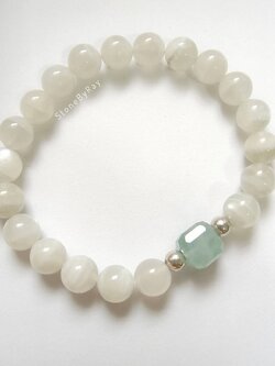 สร้อยข้อมือหินมูนสโตนกับอความารีน Moonstone+Aquamarine