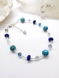 สร้อยข้อมือเงินหินเทอร์ควอยส์+ลาพิสลาซูลี+ลาบราโดไลท์