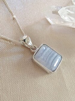 สร้อยคอเงินจี้หินบลูเลซอาเกต Blue Lace Agate