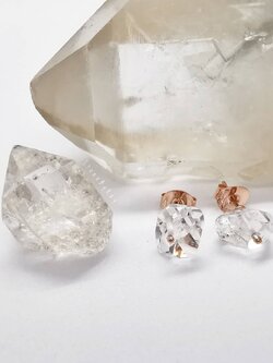 ต่างหูเงินชุบพิ้งโกลด์หินเฮอร์คิเมอร์ไดม่อน Herkimer Diamond