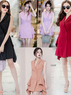 kudapy เดรสสูท แขนกุด ติดกระดุมหน้าแกะออกได้จริง งานผ้าซาร่าอย่างดี เอวไม่สม็อค ดีเทลแต่งระบาย 2 ข้าง