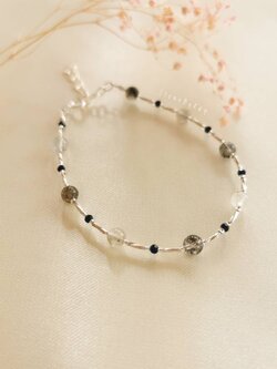 สร้อยข้อมือเงินหินไหมดำ Black Tourmaline Quartz