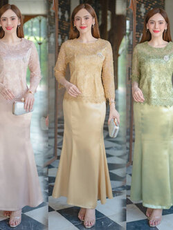 kudapy ชุดเซ็ทงาน 2ชิ้น ชุดผ้าเครปซาติน เนื้อผ้าทิ้งตัวสวยงาม เสื้อตกแต่งด้วยผ้าลูกไม้ใยบวบลายกุหลาบ 3มิติ