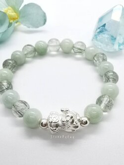 สร้อยข้อมือหยก+เบบี้ปี่เซียะเงินแท้+ไหมเขียว