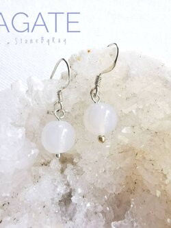 ต่างหูเงินหินอาเกต (White Agate)