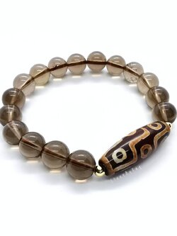 สร้อยข้อมือสโมกกี้ควอตซ์ร้อยกับหินทิเบตลาย9ตา