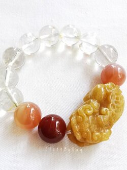 สร้อยข้อมือหินคริสตัลควอตซ์+คาเนเลี่ยน+ปี่เซี่ยะหยกน้ำผึ้ง