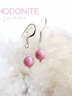 ต่างหูเงินหินโรโดไนท์