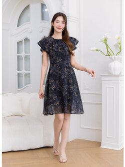 kudapy เดรสชีฟองพิมพ์ลาย มีดีเทลระบายช่วงอกสองชั้นสวยมีวอลุ่ม