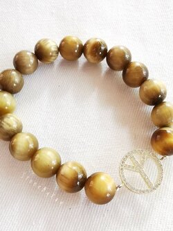 สร้อยข้อมือหินตาเสือ+จี้เงินสัญลักษณ์สันติภาพ