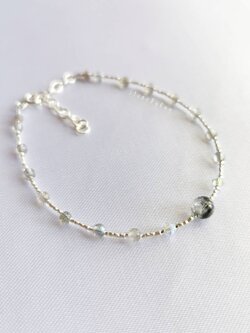 สร้อยข้อมือเงินหินลาบราโดไลท์+หินไหมดำ Labradorite+Black Tourmaline Quartz