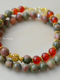 สร้อยข้อมือหินยูนาไคต์&หินคาเนเลี่ยน (set 2เส้น)