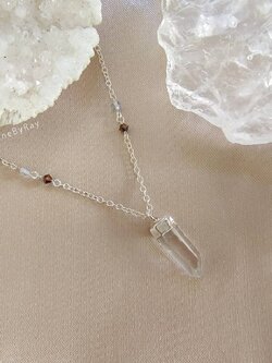 สร้อยคอเงินจี้หินคริสตัลควอตซ์ผลึกธรรมชาติ Crystal Quartz