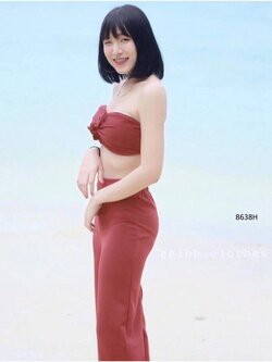 kudapy Set ไปทะเล เสื้อเกาะอก ผูกอก + กางเกงขายาว ผ้ายืด