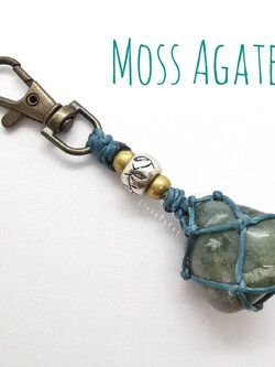 พวงกุญแจเชือกถักหินมอสอาเกต Moss Agate