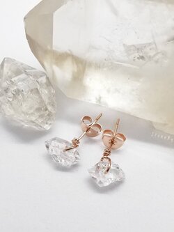 ต่างหูเงินชุบพิ้งโกลด์หินเฮอร์คิเมอร์ไดม่อน Herkimer Diamond