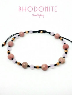 สร้อยข้อมือเชือกถักกับหินโรโดไนท์