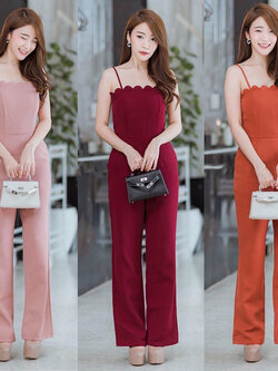 kudapy Jumpsuit จั้มขายาวสายเดี่ยวสีแดง สีส้ม สีชมพู งานซับในแบบขาสั้น และซิปด้านหลัง