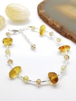 สร้อยข้อมือเงินหินไหมทองกับอำพันแท้ Rutilated Quartz+Amber