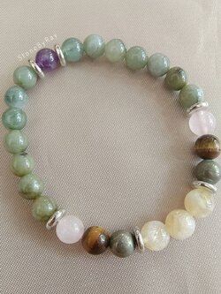 สร้อยข้อมือหินรวม6ชนิด (หยก,ไพไรต์,ซิทริน,ตาเสือ,อเมทิสต์,โรสควอตซ์)