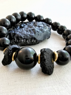 สร้อยข้อมือหินสะเก็ดดาว+เรนโบว์ออปซิเดียน