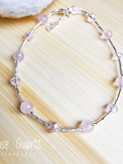 สร้อยข้อมือเงินหินโรสควอตซ์