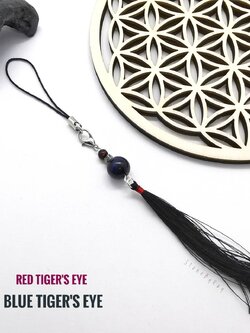สายคล้องโทรศัพท์หินตาเสือน้ำเงิน+หินตาเสือแดง Blue Tiger's Eye