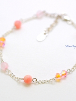 สร้อยข้อมือเงินหินโรสควอตซ์&ปะการัง