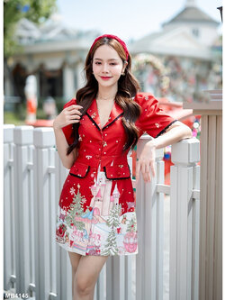 kudapy เดรสสั้นสีแดง collection คริสมาตส์ 3 คอปกใส่สวยดูดีน่ารัก