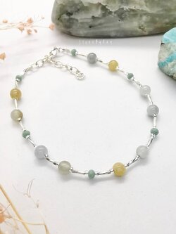 สร้อยข้อมือเงินหินหยกน้ำผึ้งและหยกเขียวอ่อน Jade