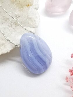 สร้อยคอเงินจี้หินบลูเลซอาเกต Blue Lace Agate