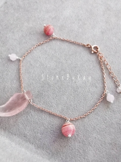 สร้อยข้อมือเงินหินโรสควอตซ์+โรโดโครไซต์