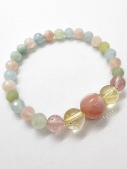 สร้อยข้อมือหินเบริล+ซิทริน+พิ้งโอปอล+สตอเบอรี่ควอตซ์