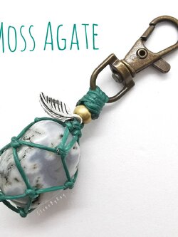 พวงกุญแจเชือกถักหินมอสอาเกต Moss Agate
