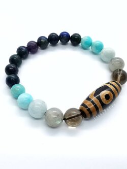 สร้อยข้อมือหิน6ชนิดร้อยกับหินทิเบตลาย3ตา