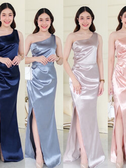 kudapy เดรสยาว บ่าเดี่ยวจับจีบช่วงเอว ผ่ากระโปรงสาบทบหน้า ผ่าข้างเดินโชว์ขา