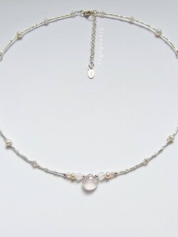 สร้อยคอเงินจี้หินโรสควอตซ์+มุนสโตน+ไข่มุก