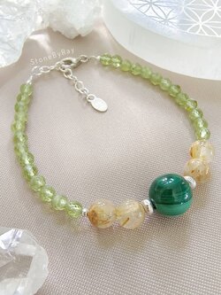 สร้อยข้อมือเงินหินมาลาไคต์,ไหมทอง,เพอริดอท