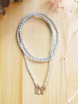 สร้อยคอเชือกถักหินอความารีนเจียรเหลี่ยม Aquamarine