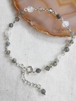 สร้อยข้อมือเงินหินลาบราโดไลท์+มูนสโตน