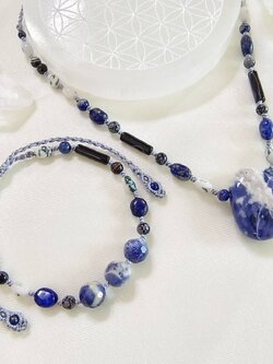 ชุดสร้อยคอหินโซดาไลท์+มอสอาเกต+ลาพิสลาซูลี Sodalite+MossAgate+LapisLazuli