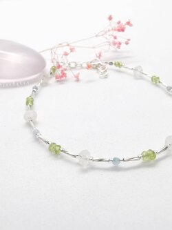 สร้อยข้อมือเงินหินอความารีน+มูนสโตน+เพอริดอท